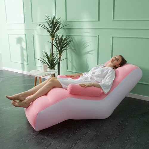 Inflatable Deck Chair with Air Pump, Foldable Lounge Chair for Bedroom and Living Room, Indoor Sofa Lounge with Handrails(Pink) - color: Pink