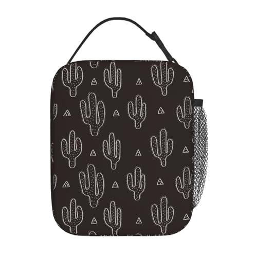 Black Cactus Fun Western Insulated Lunch Bag Portable Reusable Zipper Lunch Box For Men Women Work Picnic Travel Camping - color: Black36