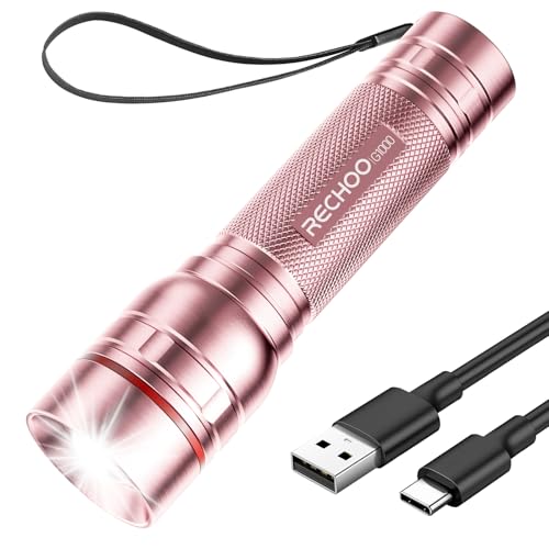 Flashlight Rechargeable High Lumens, G1000 Super Bright Flash Light Pink, Small Zoomable LED Flashlight with 3 Lighting Modes, Portable Tactical Flashlight for Camping Essentials, Gifts for Women - color: Rose Pink, size: 1 Pack