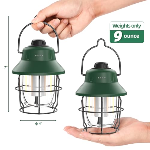 JINIU Rechargeable LED Camping Lantern, Mini Retro Portable Waterproof Lantern, 1000LM, 3 Light Modes (2700-6500K) Stepless Dimming Brightness, Hanging Tent Light for Camping, Power Outages - style: Green