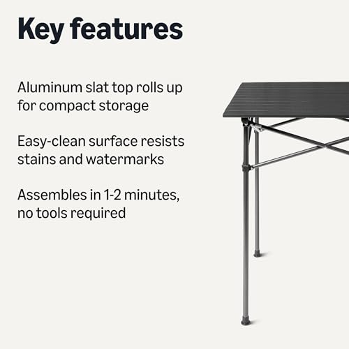 Amazon Basics Portable Folding Aluminum Camping Table, Tall, Black