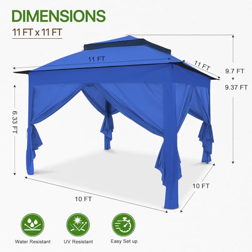 COOS BAY 11x11 Pop Up Gazebo with 4 Sidewalls, Instant Outdoor Canopy Tent with UPF 50+ UV Protection, Water Resistant Shelter with Carry Bag, Stakes & Ropes, Blue - color: Blue