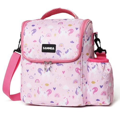 Reusable Lunch Bags Insulated Cooler Lunch Box Tote 7.5L Pink Unicorn Bento Bags With Side Water Bottle Pockets Removable Adjustable Strap - color: 7.5L Pink Unicorn