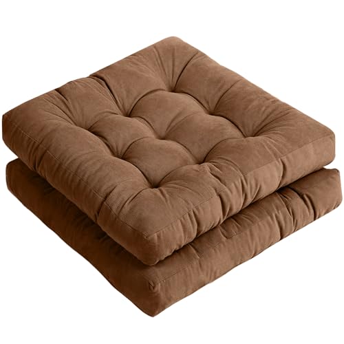 Tiita Outdoor Cushions Square Floor Pillow Thicken Tufted Seat Pad Large Floor Cushion for Yoga Meditation Living Room - color: Square|coffee, size: 2 Count (Pack of 1)
