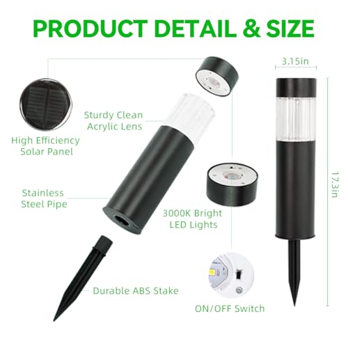 Solar Pathway Lights Outdoor 4 Pack, Stainless Steel Solar Garden Lights, Bright 35LM Warm White LED, Auto On/Off IP65 Waterproof Path Lights for Yard, Lawn, Walkway, Patio, Driveway
