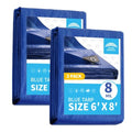 RAINDEWAY Tarps 6x8 Feet (2 Pack) 8 Mil, UV Resistant, Durable, Waterproof Poly Tarp Cover with Metal Grommets and Reinforced Edges,Blue Tarp - color: Blue, size: 6x8 Feet (2 Pcs)-Finished Size