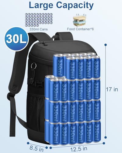 Pritent Cooler Backpack Insulated Waterproof,30/45 Cans Backpack Coolers Leakproof Lunch Backpack for Men Women Portable Soft Cooler Bag for Beach Camping Trave Picnic - color: Black, size: 45 Cans
