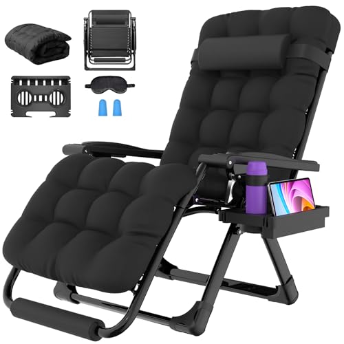 Suteck Oversized Zero Gravity Chair, 29In XL Outdoor Recliner Chair w/Removable Cushion&Headrest, Camping Lounge Chair w/Upgraded Lock&Footrest, Reclining Patio Chairs for Indoor Outdoor,500LBS - color: Pure Black, size: XL 29 Inch