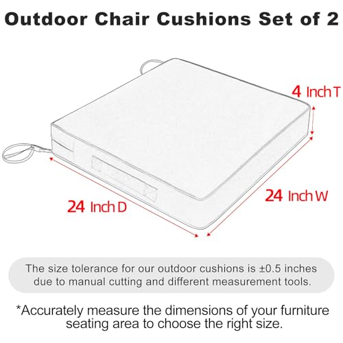 Favoyard Patio Chair Cushions 24 x 24 x 4 Inch Waterproof Outdoor Seat Cushions for Patio Furniture 3-Year Color Fastness Garden Sofa Couch Pads with Handle & Adjustable Straps Set of 2, Blue - color: Blue, size: 24 X 24 X 4 in