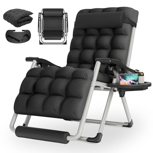 MoNiBloom 29-Inch Oversized Zero Gravity Lounge Chair with Cushion, Padded Patio Anti Gravity Recliner, XL Foldable Outdoor Lounger, Headrest and Footrest for Beach Camping, Black - color: Black, size: 29-Inch with Footrest 1-Pack