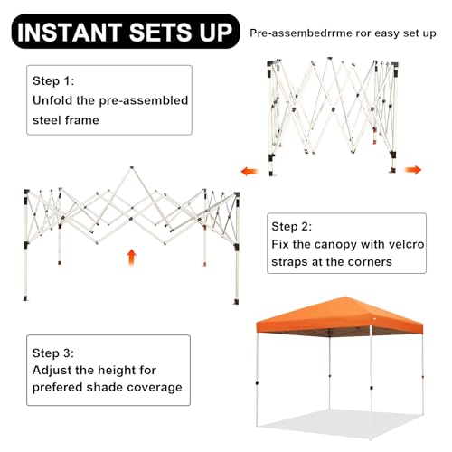 Northroad 8X8 FT Pop Up Canopy, Outdoor Instant Canopy Tent w/Carrying Bag, Portable Gazebo Shelter for Wedding Party,Commercial Event,Patio,Garden,Beach -Orange - color: Orange, size: 8x8