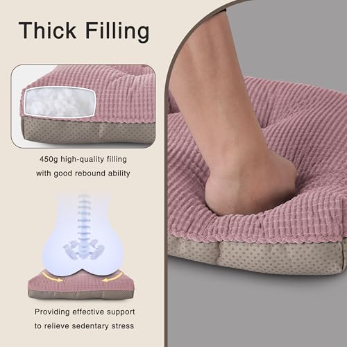 OVOV Dining Chair Cushions Set of 2 Soft Non-Slip Kitchen Chair Pads Tufted Seat Cushion with Ties for Kitchen Dining Room(18" x 16.5" x 3" Light Pink) - color: Light Pink