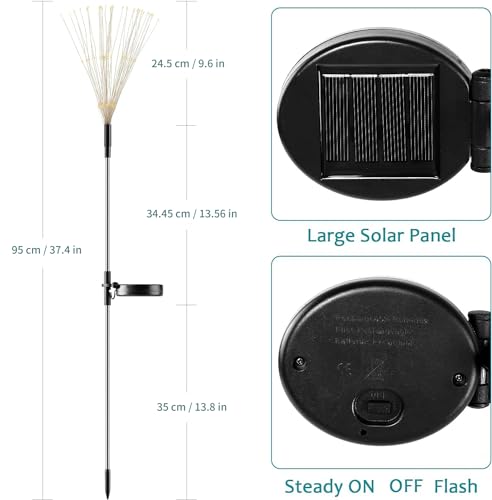 JJGoo Outdoor Solar Lights Firework, 2 Pack 120 LEDs Waterproof Solar Lights for Outside Garden Yard Pathway Fence - Warm White - color: Warm White, size: 2 Pack 120 LEDs