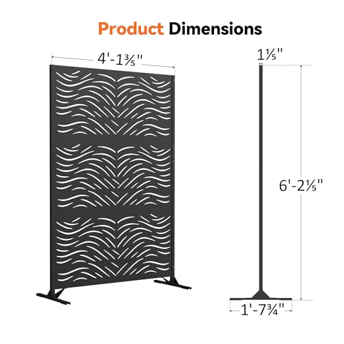 Modern Shade 4x6 FT Metal Privacy Screen with Artistic Modular Designs Decorative Patio Privacy Fence & Garden Divider, Freestanding Outdoor Metal Fence Panel, Weather-Resistant (Ripple Flow) - size: 1 Panel (Ripple Flow)