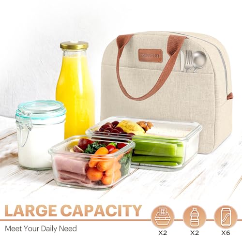 Lunch Bag for Women & Men Adult Insulated Lunch Box, Small Leakproof Cooler Food Lunch Containers Reusable High Capacity Lunch Tote Bags for Work, Travel, Outdoor (Beige) - color: Beige