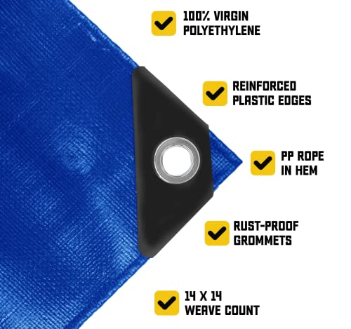 Core Tarps Heavy Duty 10 Mil Tarp Cover, Waterproof, UV Resistant, Rip and Tear Proof, Poly Tarpaulin with Reinforced Edges for Roof, Patio, Pool, Boat (Blue 6′ X 8′) - color: Blue-10 Mil, size: 6′ X 8′