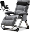 NAIZEA Padded Zero Gravity Chair, Folding Outdoor Lounge Chairs, Adjustable Reclining Camping Chairs with Cup Holder, Ergonomic Patio Lawn Chair for Balcony Beach Deck Yard - color: Dark Gray, style: Zero Gravity Chair