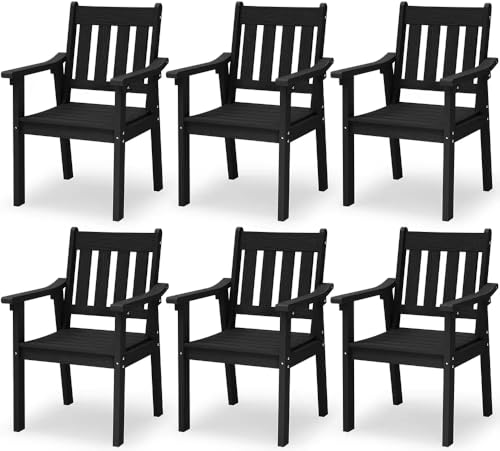 YEFU Patio Dining Chairs Set of 6: All Weather Outdoor Dining Chairs with Wide Curved Seat and Backrest - Outdoor Furniture Plastic for Outside Backyard/Garden/Porch/Deck 350lbs Capacity Black - color: Black, size: 6 Chairs