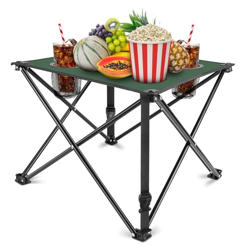 KOCASO 1Pc Foldable Camping Table Portable Picnic Table Lightweight Travel Desk with 2 Cup Holders Carrying Bag - color: Green
