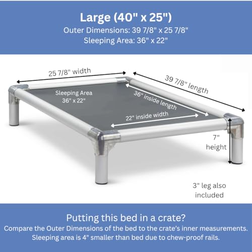 Kuranda Chewproof Elevated Crate Bed - Silver Aluminum - 40" x 25" - Vinyl - Smoke - color: Smoke, size: 40" x 25" - Silver Aluminum