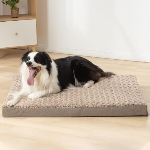 KHONSU PET Dog Bed Mat Plush 4in Orthopedic Pad for Large Dogs up to 110 lbs Waterproof Removable Cover Machine Washable for XXL Dogs - color: Light Brown, size: XXL