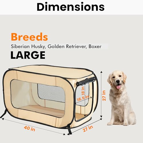 Beatrice Home Fashions Portable, Collapsible, Pop Up Kennel Travel Cat and Dog Crate, 40" L x 27" W x 27" H, Beige - color: Beige, size: 40.0"L x 27.0"W x 27.0"H