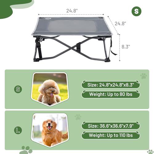 TIMBER RIDGE Outdoor Dog Bed, Cooling Elevated Dog Cot Portable Raised Pet Cot with Breathable Mesh, Foldable Pet Cot for Indoor & Outside, Grey - size: 24.8"L x 24.8"W x 8.3"Th