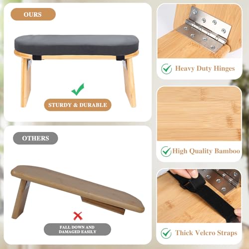 Meditation Bench with Cushion Foldable Ergonomic Bamboo Kneeling Stool Seiza Bench Wooden Meditation Stool Chair Zen Lotus Yoga Stool Floor Sitting Prayer Bench Removable Pillow - color: Dark Grey