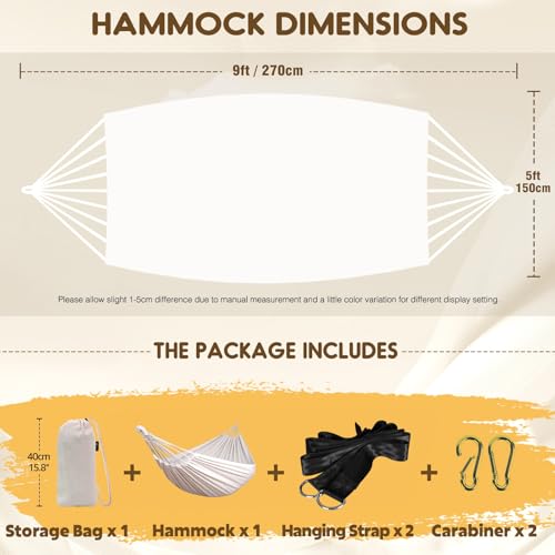 ANYOO Cotton Hammock Portable Camping Hammocks for Hanging Sturdy Garden Comfortable Fabric Hammock with Tree Straps Up to 660lbs with Travel Bag for Camping Outdoor/Indoor Patio Backyard - color: White
