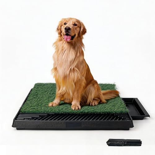 Pawise Dog Grass Pad with Tray, 20x25 Inch Artificial Turf Puppy Potty Pad, Indoor Outdoor Dog Toilet with Pull-Out Drawer & Free Garbage Bags, Dogg Litter Box for Potty Training - size: Large