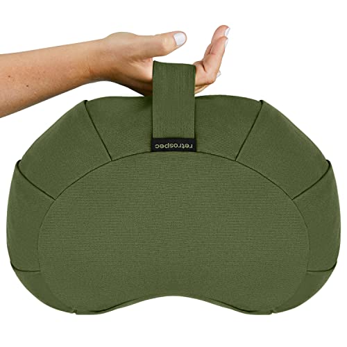 Retrospec Sedona Zafu Meditation Cushion with Buckwheat Hull Fill - Adjustable Yoga & Pilates Equipment Support - 17in Crescent Cotton Cover - color: Basil, size: 1 Count (Pack of 1)