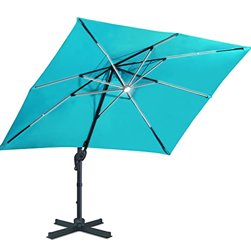 Sunnyglade 10x13ft Solar Powered LED Cantilever Patio Umbrella Square Deluxe Offset Umbrella 360°Rotation & Integrated Tilting System & LED lights for Market Garden Deck Pool Backyard Patio - color: Blue, size: 10X13FT