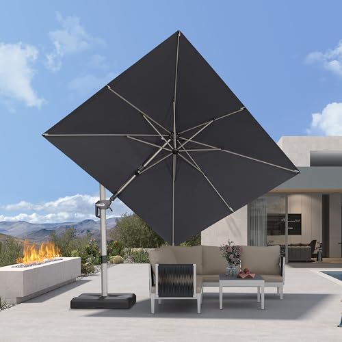 PURPLE LEAF 8' X 10' Left-right Tilting Patio Umbrella Outdoor Swivel Cantilever Umbrella Aluminum Offset Umbrella with Champagne Frame and 360-degree Rotation for Garden Deck Pool, Grey - color: Gray, size: 8' x 10'(Tilt)