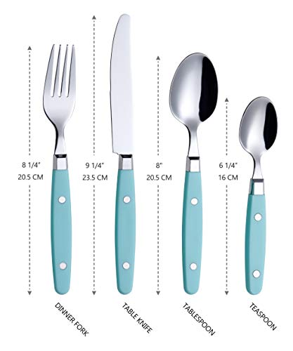 ANNOVA Silverware Set, Retro/Rivet Colorful Stainless Steel Tableware Kitchen Flatware Set Utensils, Includes Dinner Knives, Forks, Spoons & Dessert Spoons (Turquoise, 24 Pieces) - color: Turquoise, size: 24 Pieces