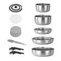Caannasweis Detachable Nonstick Cookware Set - Stackable Induction Pots and Pans With Removable Handles, Dishwasher Safe - For RV Camping, Oven and Stovetop Use, 5 Pieces (Stainless Steel)