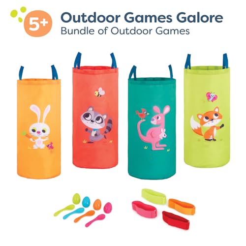 B. toys – 3 Outdoor Games for Kids – Racing Sacks & 3 – Legged Race Bands – Egg – and – Spoon Game – Birthday Party Games – 5 Years + – Outdoor Games Galore - style: Outdoor Racing Games