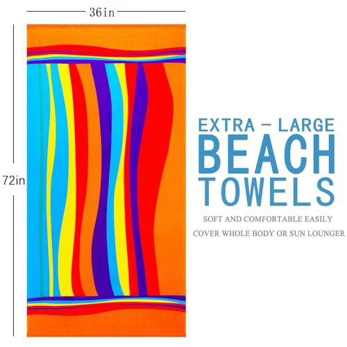Oversized Terry Beach Towel 36 x 72 in Soft Extra Large Big Pool Swim Towels for Adults XL Clearance Big Travel Blanket Cruise Vacation Accessories Essentials Lounge Chair Cover Stripe Multicolor - color: Stripe Multicolor
