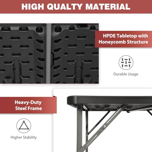 PayLessHere 34" Folding Tables Plastic Folding Card Table Half Portable Foldable Square Table for for Parties Wedding BBQ Camping, Black - color: Black, size: 34"