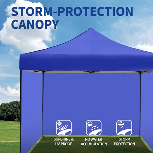 10x10 Pop up Canopy Tent with Sidewalls,Heavy Duty Waterproof Sun Shade Canopy Easy up Canopy with Wheel Bag Commercial Gazebo Tent for Outdoors Parties Vendors Camping Beach(Blue) - color: Blue