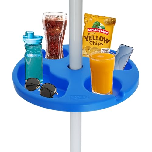 AMMSUN 13" Beach Umbrella Table Tray for Beach, Patio, Garden, Swimming Pool with Cup Holders, Snack Compartments Blue - color: Blue