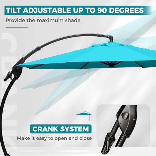 Grand patio 12 FT Sunbrella Cantilever Umbrella with Base Outdoor Aluminum Offset Umbrella with Tilt Adjustment (Aruba, 12 FT-SUNBRELLA) - color: Aruba-SUNBRELLA, size: 12 FT