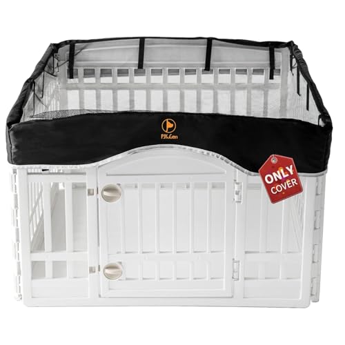 PJYuCien Dog Playpen Mesh Top Cover, Fits 36 Inch 4 Panels Regular Square Plastic Exercise Pet Pen, Telescopic Buckles Connections, Black (Note: Cover Only, Fence Not Included) - style: Black Cover, 36"Width, Black ( Elastic Buckles Connections )