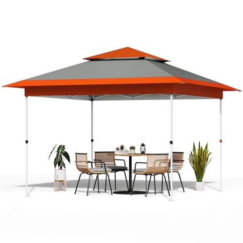 TLSUNNY 12X12 Pop Up Canopy Tent, Camping Shader W/Overhanging Eaves & Sand Bag, Outdoor Gazebo Shelter W/One Push Setup & Wheeled Bag, Height Adjustable, for Patio, Market, Party (Orange, 12FTX12FT) - color: Orange, size: 12FTX12FT