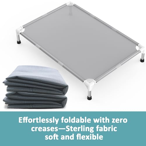 Elevated Dog Bed with Teslin Cooling Fabric - Lightweight Dog Cot for Large Dogs, Waterproof & Washable Breathable Mesh, Raised Pet Bed for Indoor Outdoor Use, Anti-Slip, Easy Clean - size: L-Gray