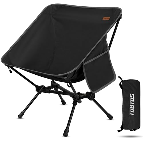 TOBTOS Ultralight Camping Chair, Portable Folding Chair Support 330 lbs, Stable Compact Camp Chair for Hiking Backpacking Travel Beach (Black) - color: Black