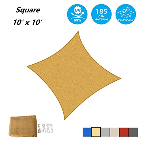 AsterOutdoor Sun Shade Sail Rectangle 10' x 10' UV Block Canopy for Patio Backyard Lawn Garden Outdoor Activities, Sand - color: Sand, size: 10' x 10'