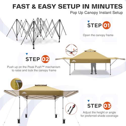 EAGLE PEAK 17x10 Pop up Gazebo Canopy Tent Outdoor Instant Canopy Shelter with Adjustable Dual Half Awnings (Beige) - color: Beige