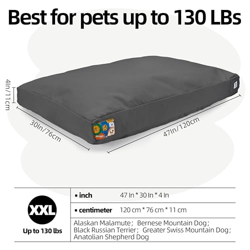 Sytopia 47 Inch Canvas Outdoor Dog Bed for XXL Dogs, Durable Dog Bed with Waterproof Machine Washable Removable Cover, Indoor Patio Pet Pad for Crate, Dark Grey - color: Dark Grey, size: XX-Large