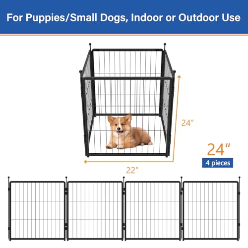 Dog Playpen Add-on 24 inch 4 Panels for Indoor & Outdoor Use – Heavy-Duty Metal Pet Fence with Ground Stakes, Rounded Ball Tops for Safety, Stable & Foldable Design, Easy to Assemble - size: 24inch, style: 4 Panels Add-on