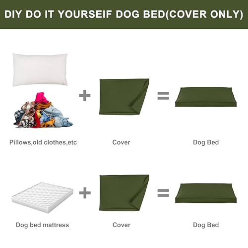 Dog Bed Covers Replacement Washable, Waterproof Dog Bed Cover with Zipper, 44Lx32Wx3H inch Durable Oxford Pet Bed Cover for Outdoor/Indoor Use, Cover Only, Army Green - color: Army Green, size: 44*32*3 inch